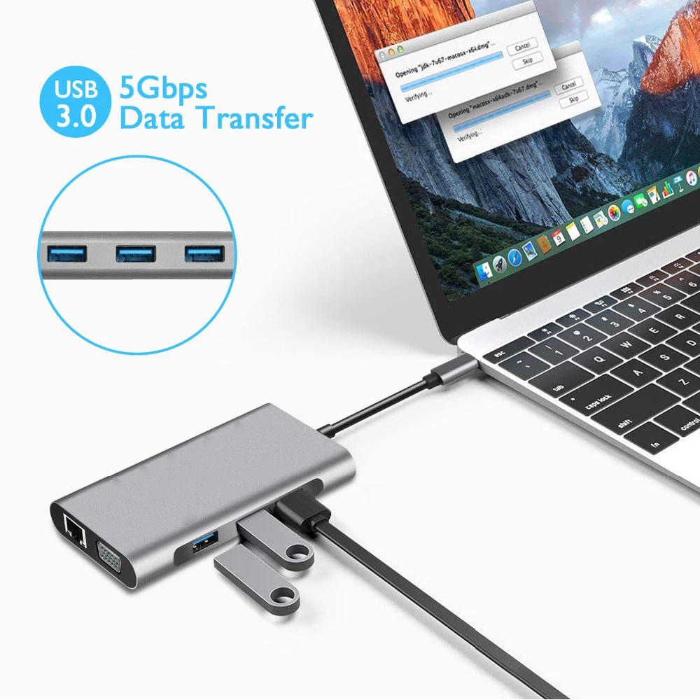 Bộ Chuyển Đổi Hub Usb 3.0 4k Hdmi Sang Vga Rj45 10 Trong 1 Cho Macbook Pro Thunderbolt 3 | BigBuy360 - bigbuy360.vn