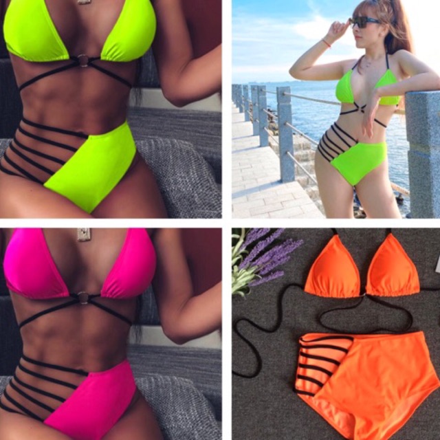 Bikini neon chéo dây ( xanh - hồng- cam)