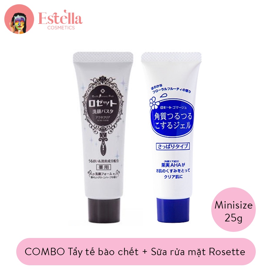 COMBO Tẩy Tế Bào Chết + Sữa Rửa Mặt Dưỡng Ẩm Rosette (25g/tuýp)