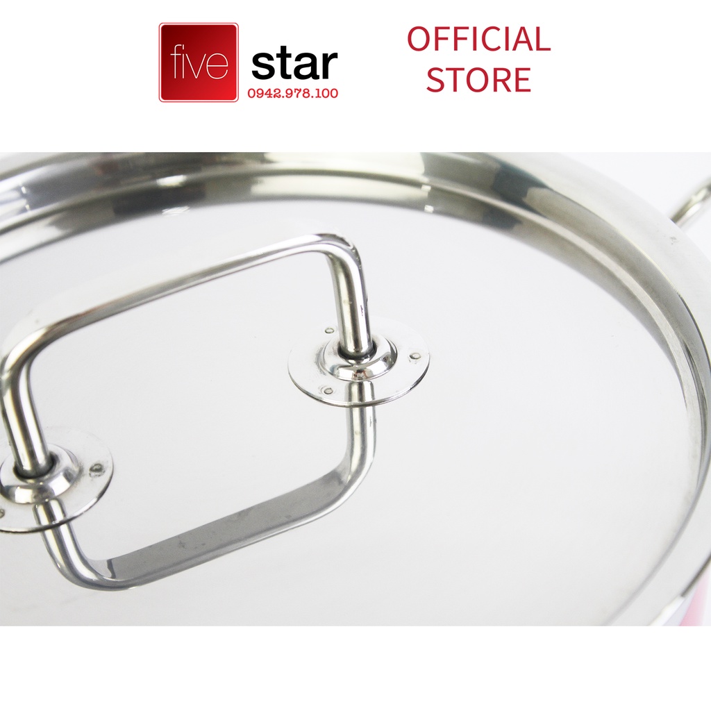 Bộ nồi chảo chống dính cao cấp Fivestar 2 món nắp inox  , 3 đáy từ , inox 430 , tặng 5 muỗng ăn