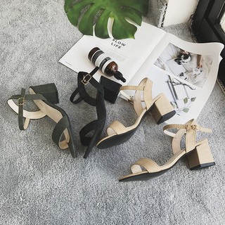Sandal da lộn đế vuông 3 màu tôn da [Ảnh Thật]