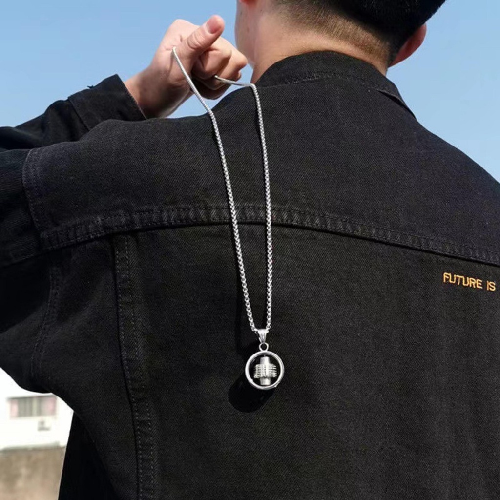 Dây chuyền nam nữ LETIS DC16 nhẫn xoay thép titan màu bạc, vòng cổ phong cách hiphop cá tính không gỉ