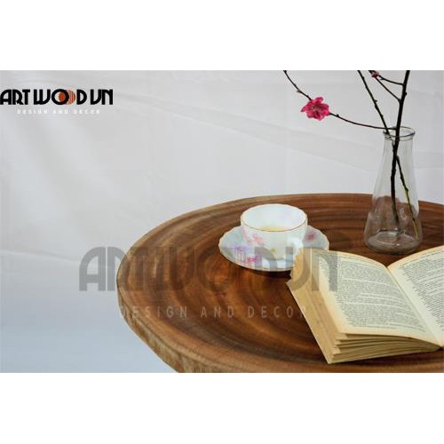 Bàn trà, bàn cà phê ARTWOODVN, gỗ xà cừ gỗ tự nhiên nguyên tấm , ĐK: 39-42cm, dày 4-5cm ,chân thép cao 40/45/50cm