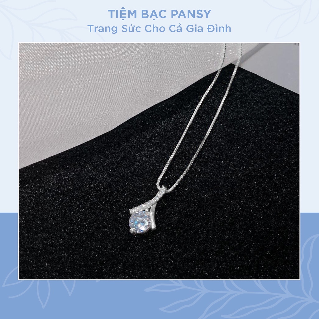 Dây chuyền bạc nữ PANSY hình giọt nước nạm đá lấp lánh - Vòng cổ bạc ta chuẩn cao cấp