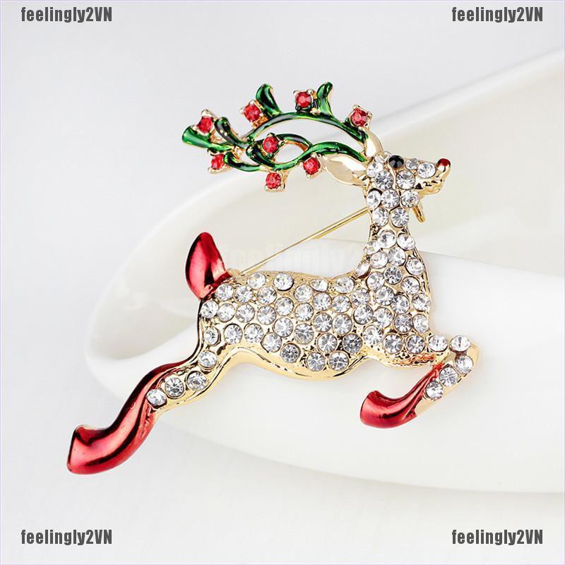 ❤Mặt Trời❤ Ghim Cài Áo Hình Tuần Lộc Giáng Sinh Đính Đá