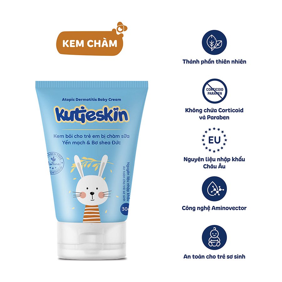 Kem bôi Kutieskin 30gr giành cho da bé sơ sinh và trẻ nhỏ bị chàm , lác sữa không chứa paraben