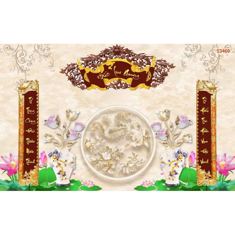Tranh 3D dán tường trang trí phòng thờ
