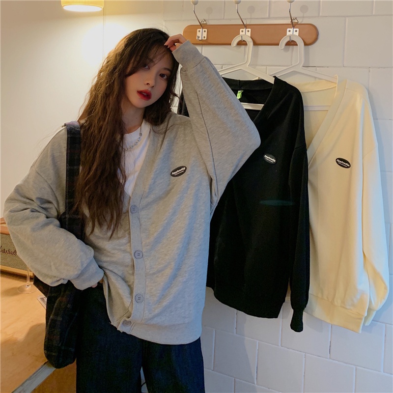 Áo khoác hoodie tay dài dáng rộng thời trang Hàn Quốc cho nữ