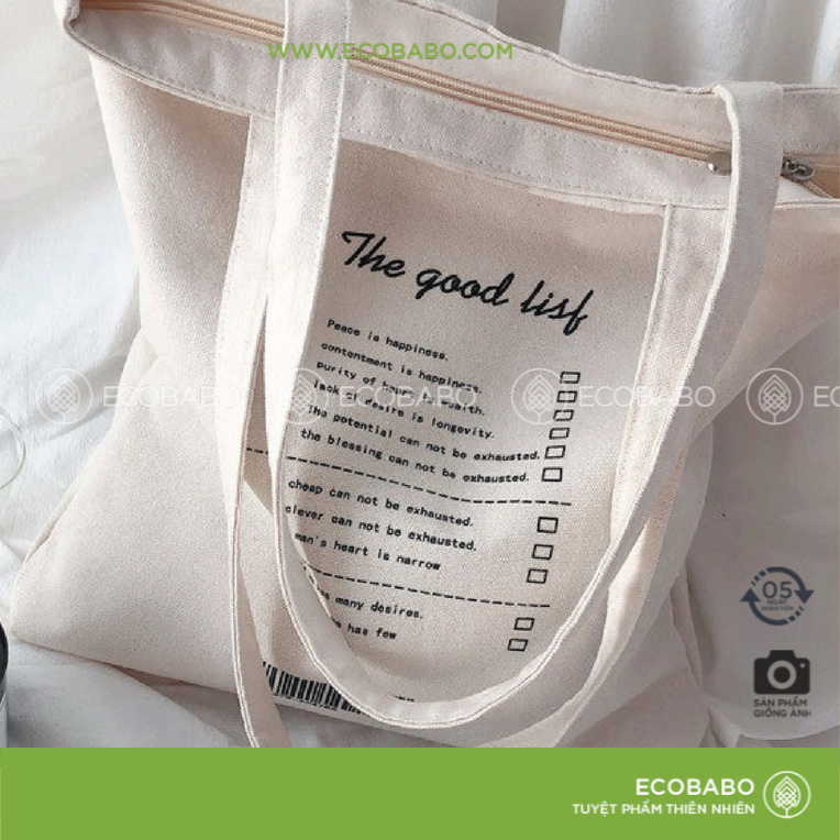 Túi tote canvas The Good List  Thiết kế họa tiết chữ độc đáo - Ecobabo