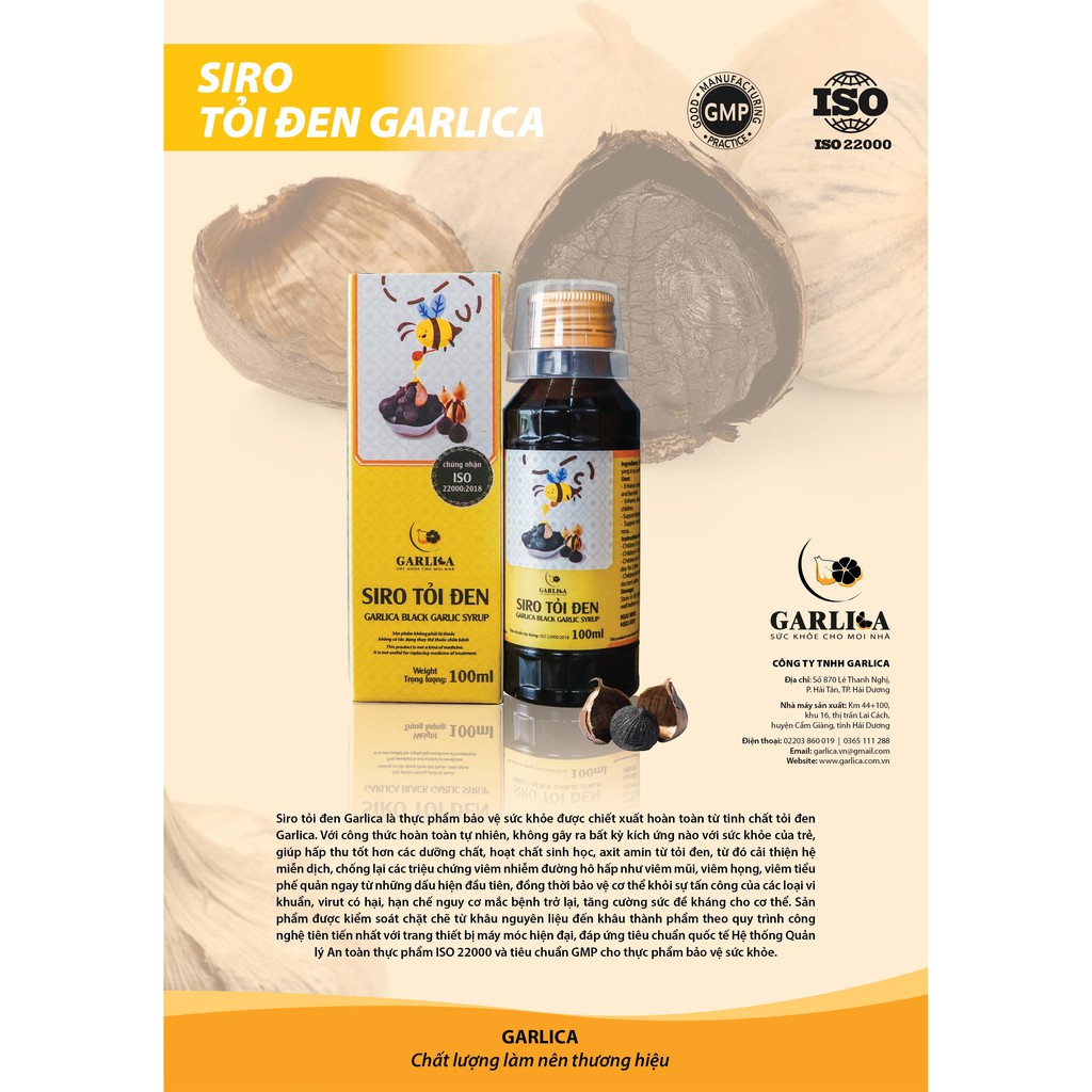 Siro tỏi đen Garlica giảm ho tiêu đờm cho trẻ tăng sức đề kháng cho bé