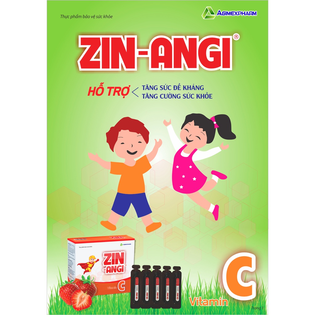 Siro tăng sức đề kháng trẻ em ZIN-ANGI Kẽm + Vitamin C Hộp 20 ống uống 10 ml - Minpharmacy