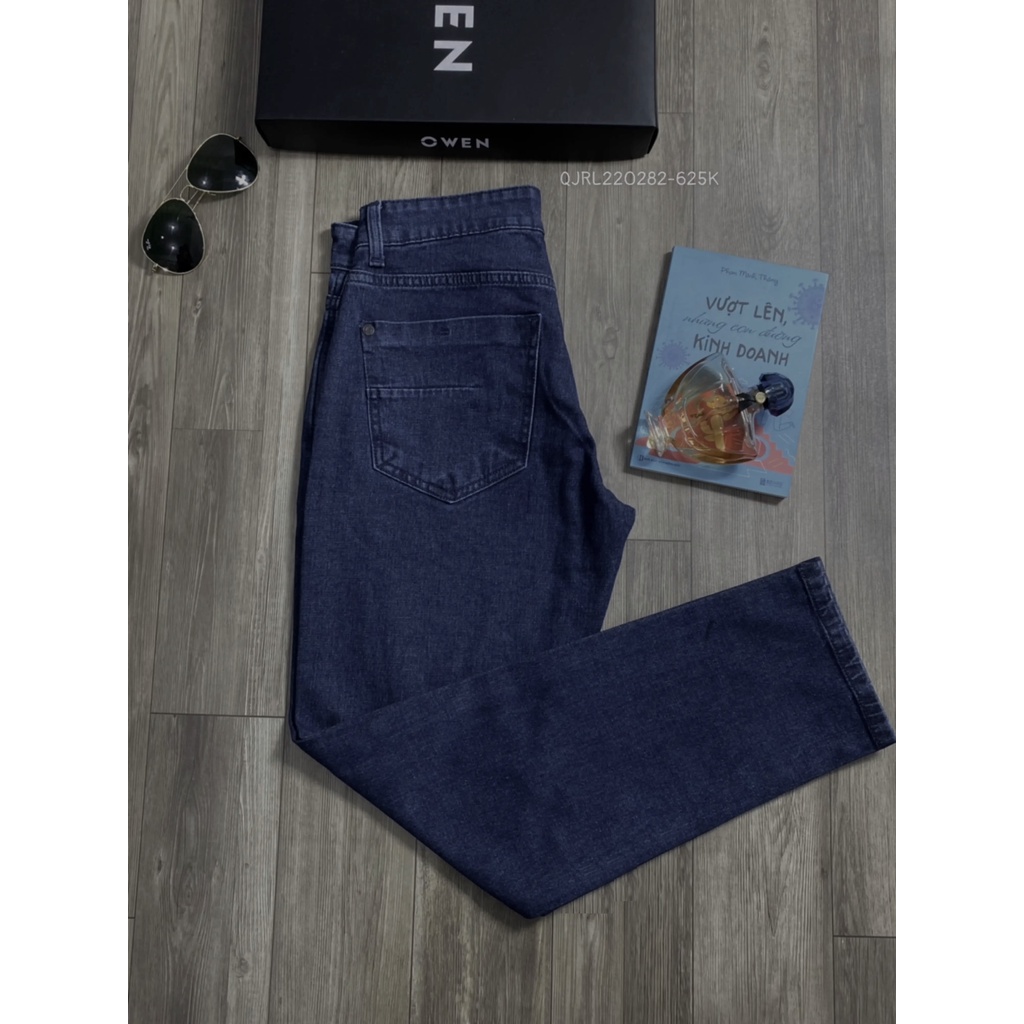Quần jean nam hàng hiệu Owen QJRL220282 dáng regular fit ống đứng màu xanh đen vải bò denim cotton cao cấp bền đàn hồi