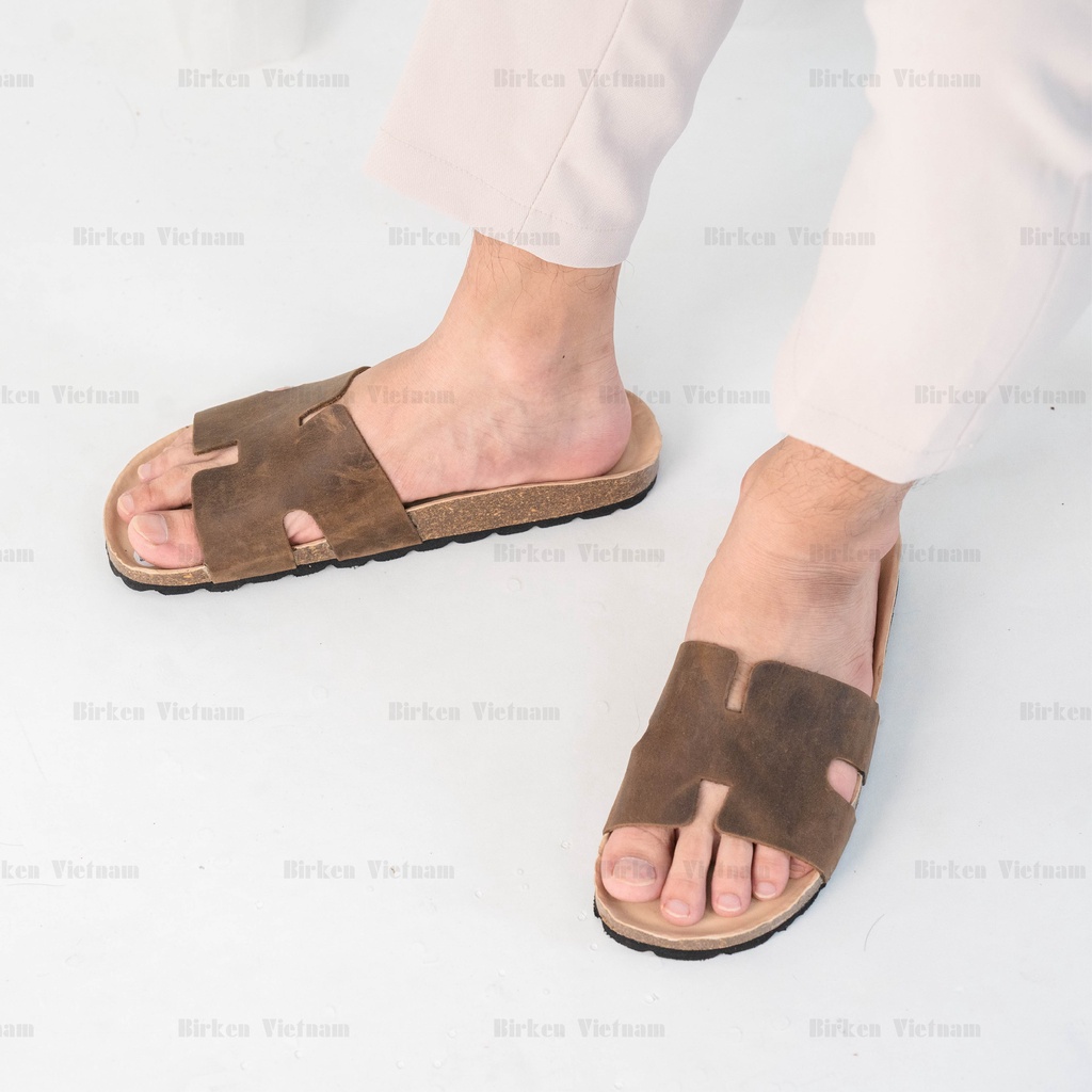 [ Lót Chống Nước ] MÃ DK04 - Dép Birken Đế Trấu,  Thiết Kế Unisex Nam và Nữ Quai Dép Da Bò Chữ H Bioline VietNam