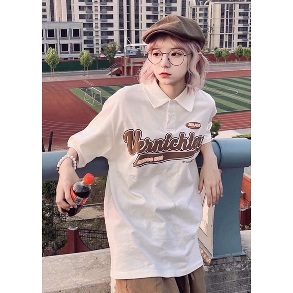 Áo Polo Nữ Form Rộng Tay Lỡ Oversize In Chữ Vernichten