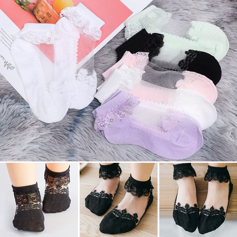 Vớ Cổ Thấp Phối Ren Màu Trơn Thoáng Khí Mềm Mại Thời Trang Cho Bé Gái