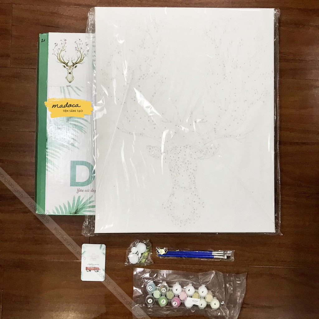 Tranh sơn dầu số hóa Hươu Sừng Hoa 21 (Có khung)