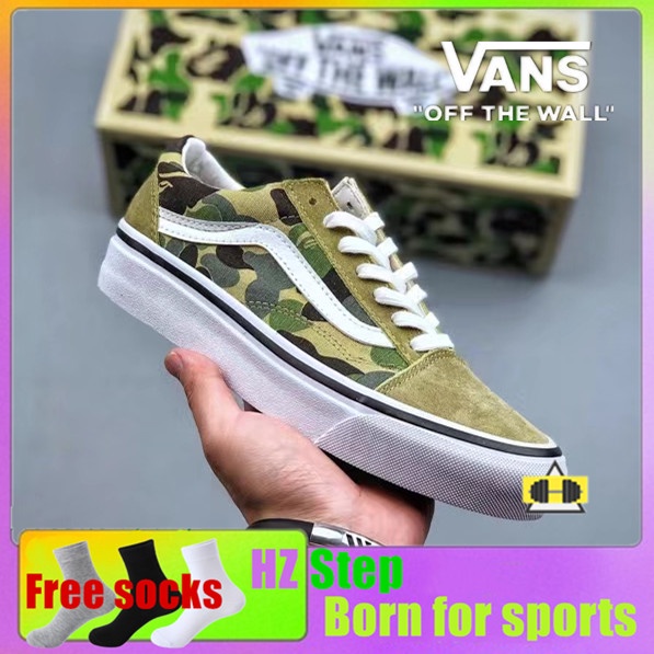 BAPE VANS Giày Thể Thao Vải canvas Cổ Thấp Họa Tiết Rằn Ri Cá Tính Cho Nam Và Nữ