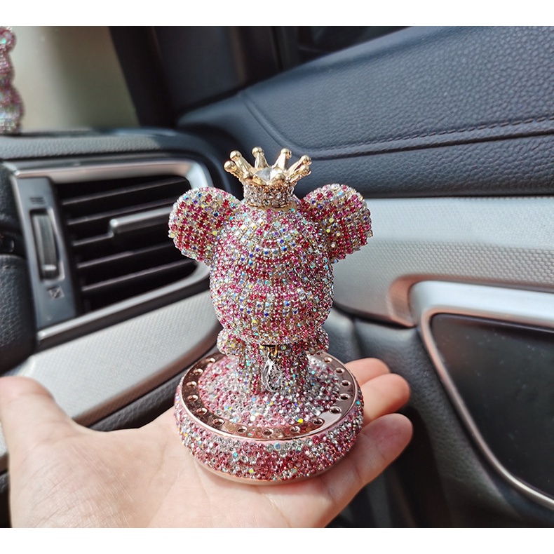 Tượng Gấu Sáp Thơm Nước Hoa Trang Trí Taplo Xe Ô Tô, Nhà Cửa Đính Đá Lấp Lánh