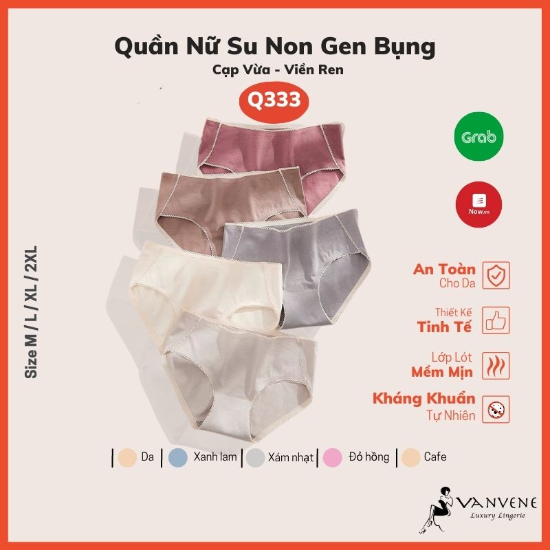 Quần Lót Nữ Cotton Nano Vanvene Viền Ren Mới Cạp Vừa Lót Kháng Khuẩn Mới Q333