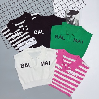 Xả hàng - Áo len mỏng Polo dáng croptop, Áo len kiểu in chữ vai hến AL6037 - NhiNhi Shop