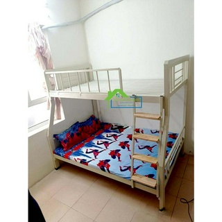 Giường sắt 2 tầng sắt 4x8 hộp trên 1m4 dưới 1m6 dễ lắp ráp