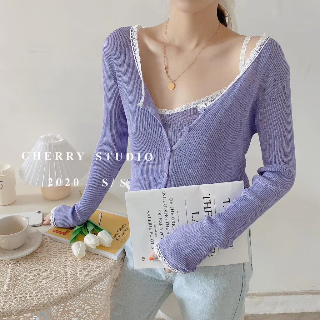 Set Áo Hai Dây + Áo Khoác Cardigan Dệt Kim Thời Trang Cho Nữ | BigBuy360 - bigbuy360.vn