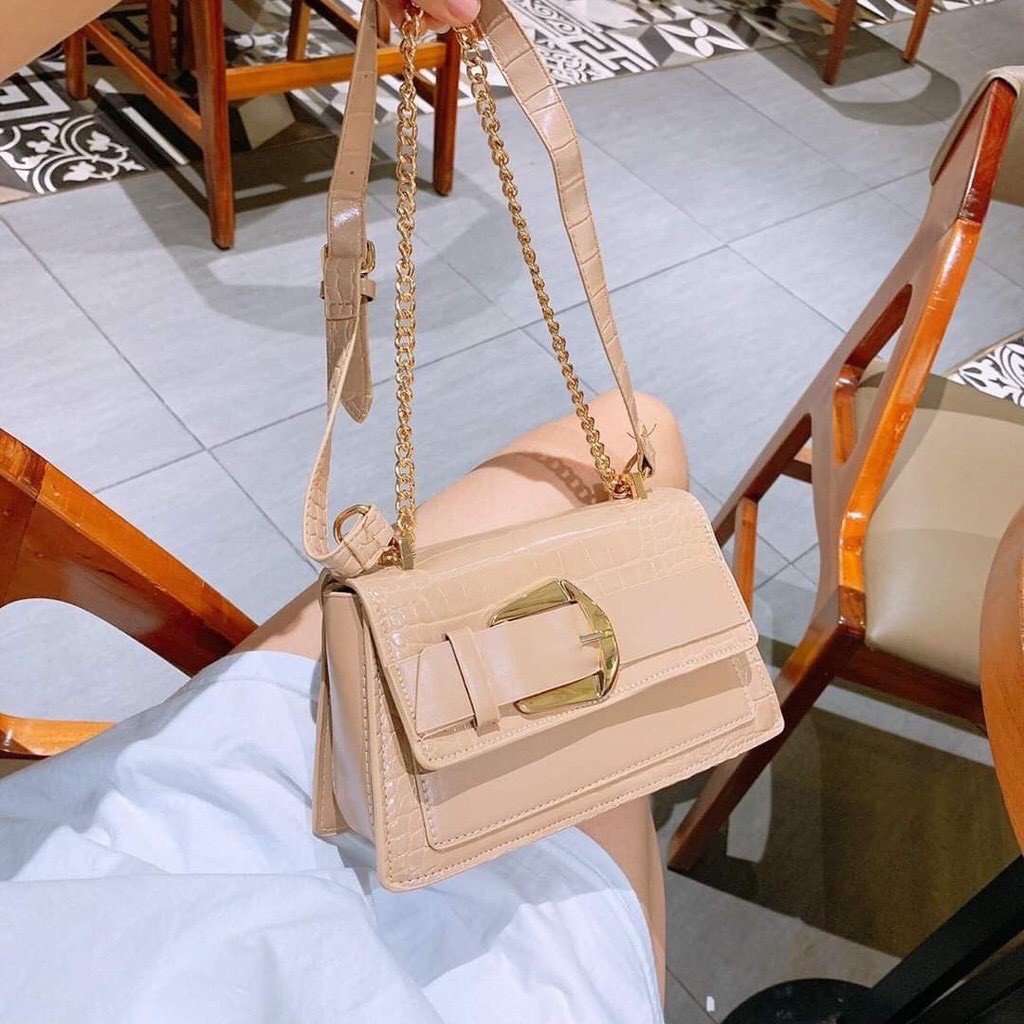 Túi Xách Kẹp Nách Đeo Chéo Khóa Nịt, Túi Xách Dây Da Phối Xích Đủ Màu - Chan Bag CB329