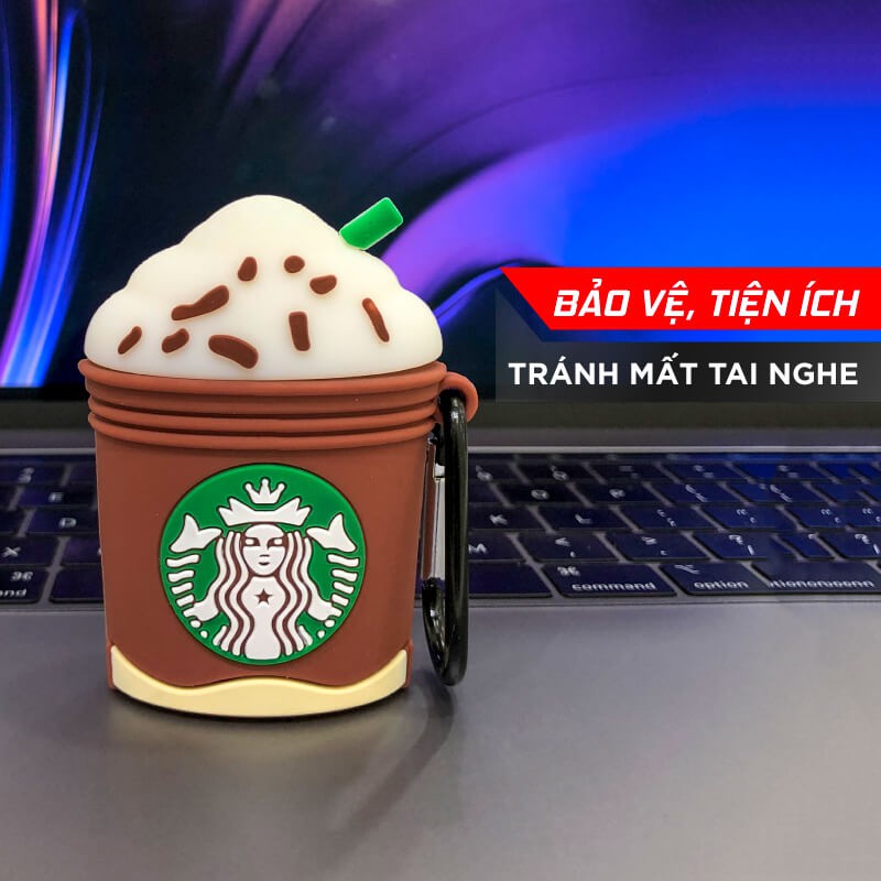 Hộp đựng bảo vệ tai nghe Airpods Case, tai nghe bluetooth, tai nghe chụp đầu, ốp airpod silicon hình Starbucks