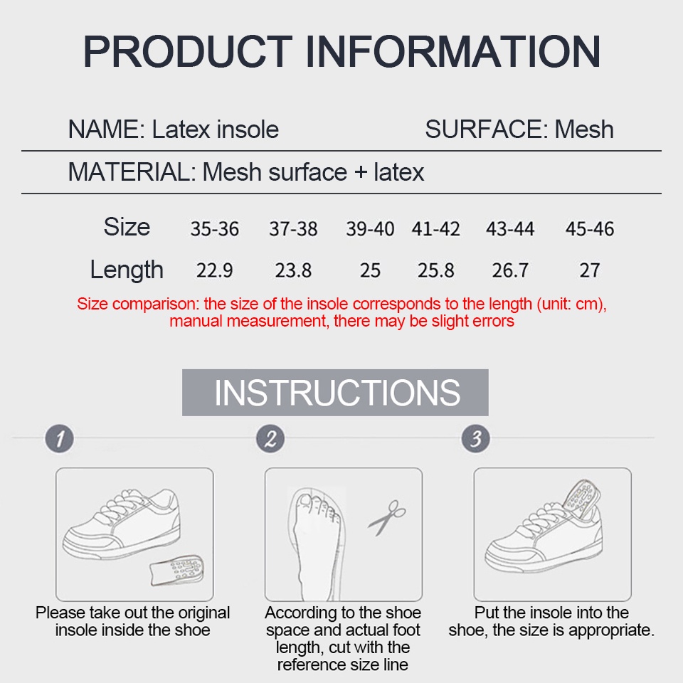 Miếng Lót Giày Thể Thao Bằng Cao Su Latex Mềm Thoáng Khí Thấm Hút Mồ Hôi Thoáng Khí Cao Cấp