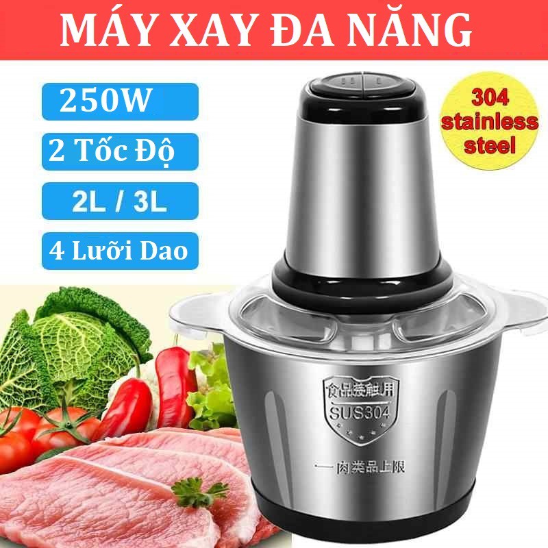 [HÀNG LOẠI 1] Máy Xay Sinh Tố Food Processor 2L-Máy Xay Thịt Đa Năng 2L/3L Cối Xay Thịt INOX An Toàn Tiện Lợi