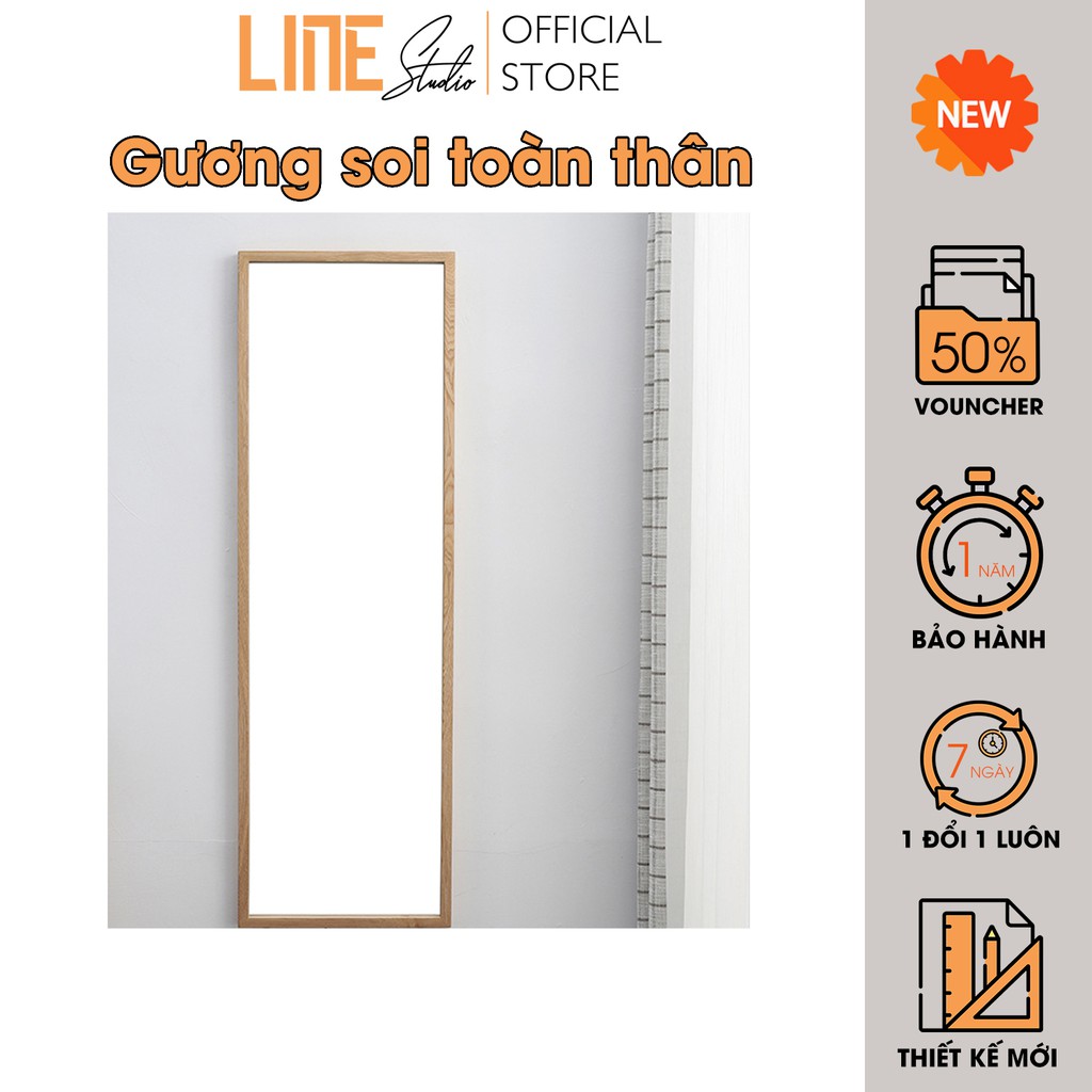 Gương Soi Toàn Thân Standing Mirror có Chân đỡ Gương Soi Chữ Nhật Gỗ thông Line Studio Nội Thất Phòng Ngủ Lắp Ráp Giá Rẻ