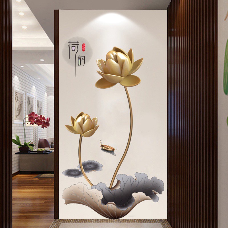 Giấy dán tường hình hoa sen ba chiều trang trí phòng ngủ