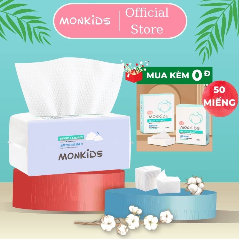 Khăn lau mặt monkids khăn dùng 1 lần khăn mặt mềm khô cotton 100 miếng lau khô lau ướt