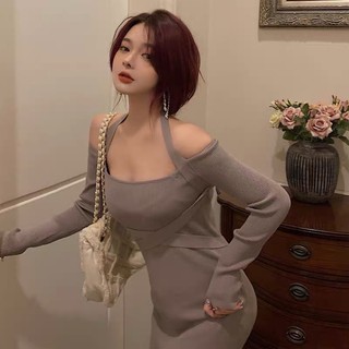 váy body len hở vai dáng dài