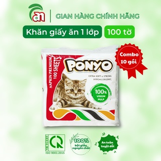 Combo 10 gói khăn giấy ăn vuông dai, mịn, không bụi ponyo 1 lớp khổ 33 cm gói 100 tờ - thiên an nam paper