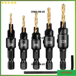 Bộ 5 mũi khoan âm vít gỗ chuôi lục giác - Mũi khoan doa lỗ vít 2 tầng QE146