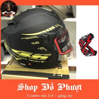 🐳 nón 3/4 agu k38 kèm găng tay gù kín ngón pro biker 🐳