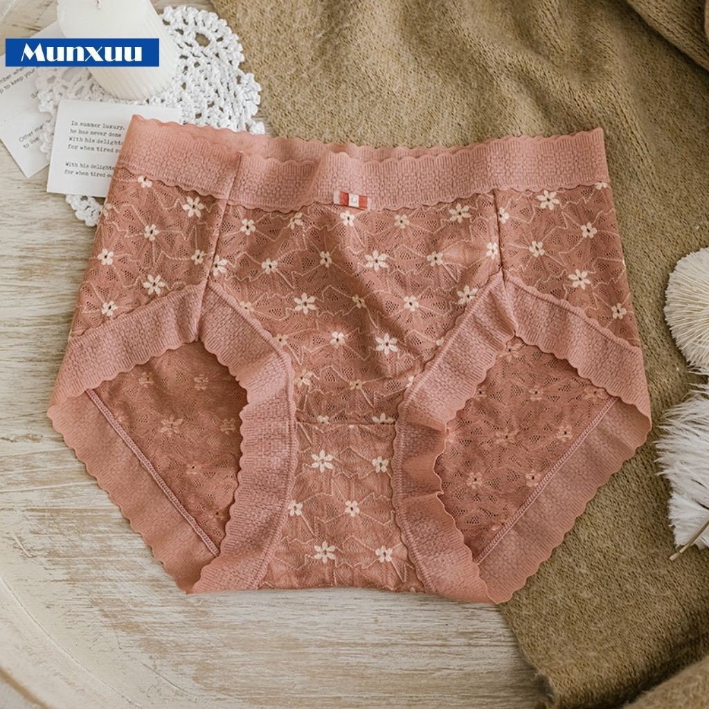Quần lót nữ ren hoa gấm cạp cao sexy, ren xuyên thấu tôn dáng nâng mông nhẹ nhàng - MUNXUU QC60