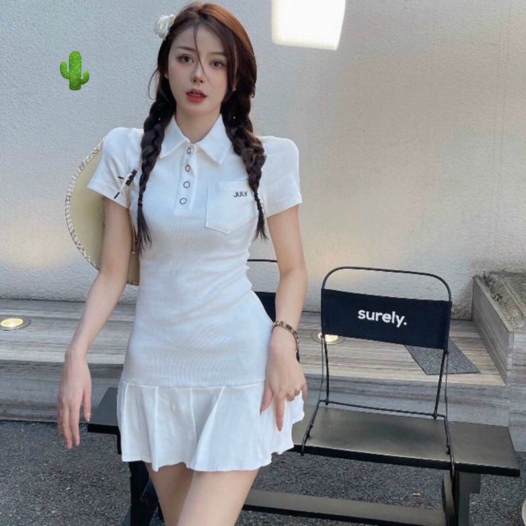 Đầm polo body dưới xếp ly xòe nhẹ cực xinh , chất thun bozip mềm mịn