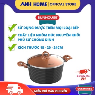 ( HCM - SHIP 2H ) Nồi ceramic bếp từ SHG2018 20 24MCA SUNHOUSE chống dính cao cấp cấp bộ xoong nồi  bộ nồi bếp từ