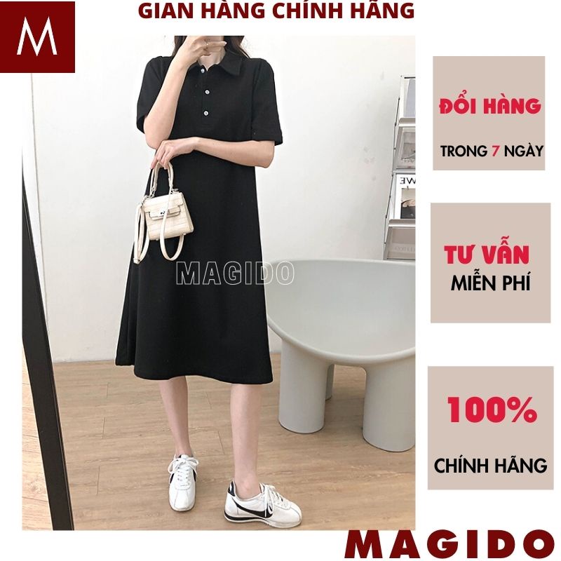 Đầm cổ đức polo hàn quốc dáng suông rộng form to chất cottong mặc mát mùa hè -MAGIDO