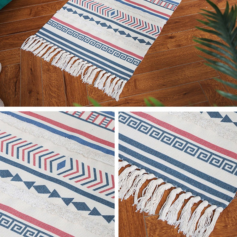 Thảm Cotton Họa Tiết Hình Học Phong Cách Bohemian Trang Trí Nội Thất