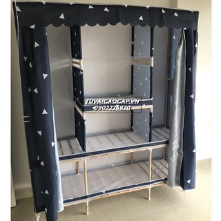 Tủ vải đựng quần áo khung gỗ 3 buồng 6 mới ngăn có lót khung gỗ bọc nhựa chống ẩm mốc cỡ lớn loại 1