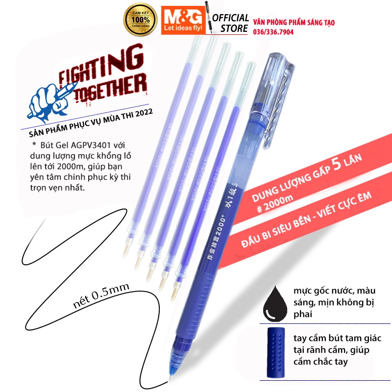 Bút bi mực gel tam giác khổng lồ mực 2000m V3401 thương hiệu MG,viết siêu êm trơn,đầu bi siêu bền,mực đậm khô nhanh