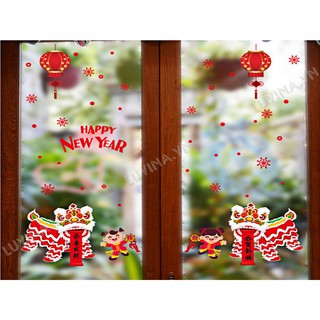 Decal trang trí tết- con lân đỏ dán tết