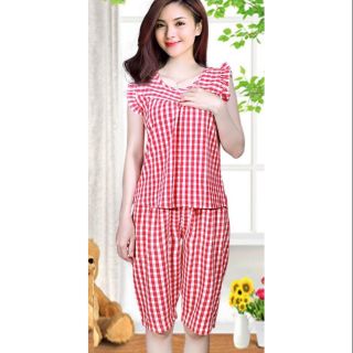 Đồ Bộ lụa caro tay cánh tiên