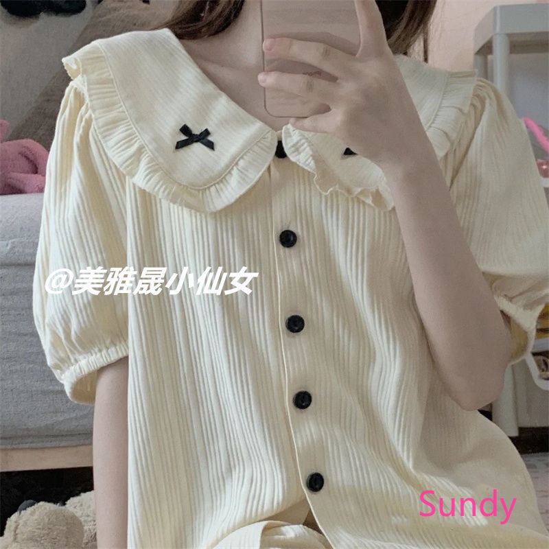 Bộ Đồ Ngủ Cổ Chữ V Dáng Rộng Dễ Thương Thời Trang Mùa Hè Cho Nữ
