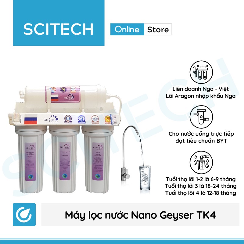 Máy lọc nước Nano Geyser TK (Không dùng điện - Không nước thải - 4 đến 9 cấp lọc)