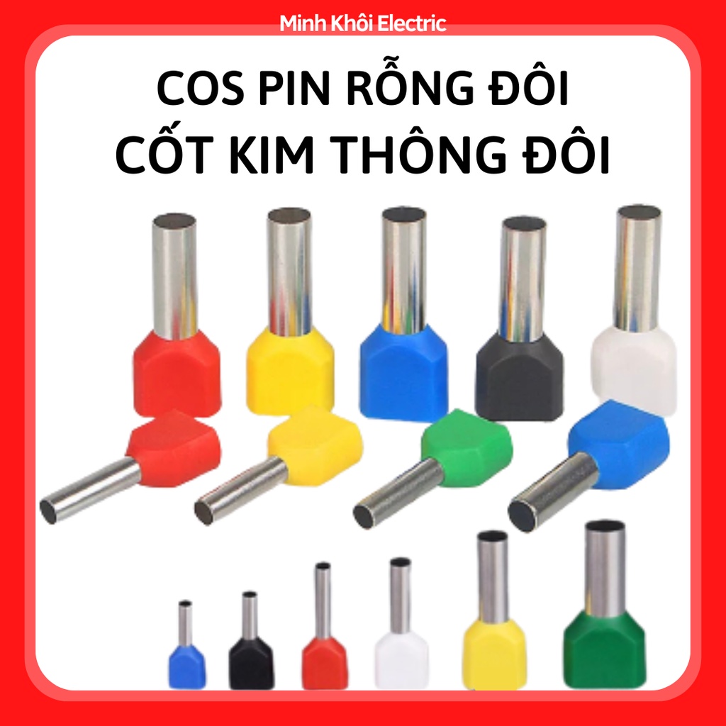 Cos Pin Rỗng Đôi túi 100c, Cos kim đôi, cốt kim thông, đầu cốt bấm dây