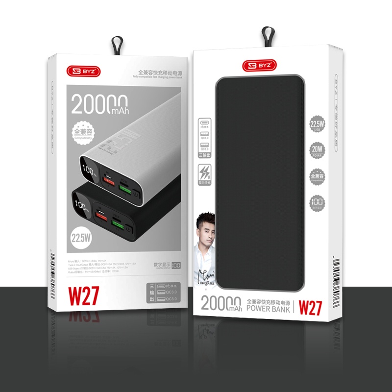 Sạc Dự Phòng Điện Thoại,Pin Dự Phòng 20000mAh Chính Hãng BYZ Sạc Siêu Nhanh Có 2 Cổng USB QC 3.0 Bảo Hành 12 Tháng